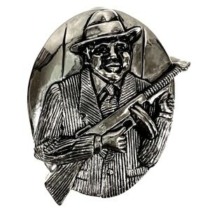 Al Capone Tommy Machine Gun Belt Buckle Silver Pewter Mobster 3D‎ Rock Rebel
